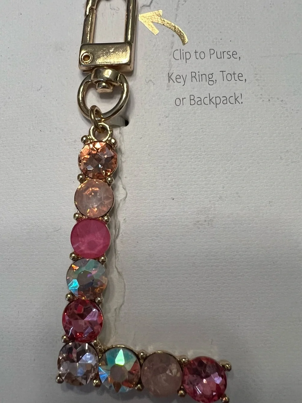 Pink Crystal 'L' Handbag Charm Key Ring